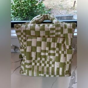Beis x Elsa Hosk Quilted Tote Diaper Bag Play Date Checkered Green